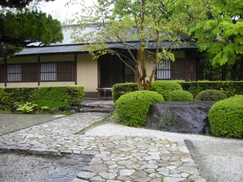 Tea house and granite footpath